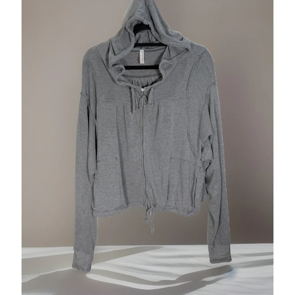 FP Free People Movement Hoodie Womens Sz S Full Zip Slouchy Full Zip Gray Boho